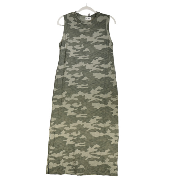 Universal Thread T Shirt Maxi Dress Womens Small Green Camo Lightweight Slits - Picture 1 of 7
